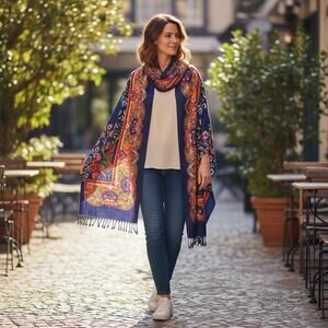 DANA XU Women’s Colorful Floral Wool Blend Extra Large Scarf Shawl Wrap Cover-Up